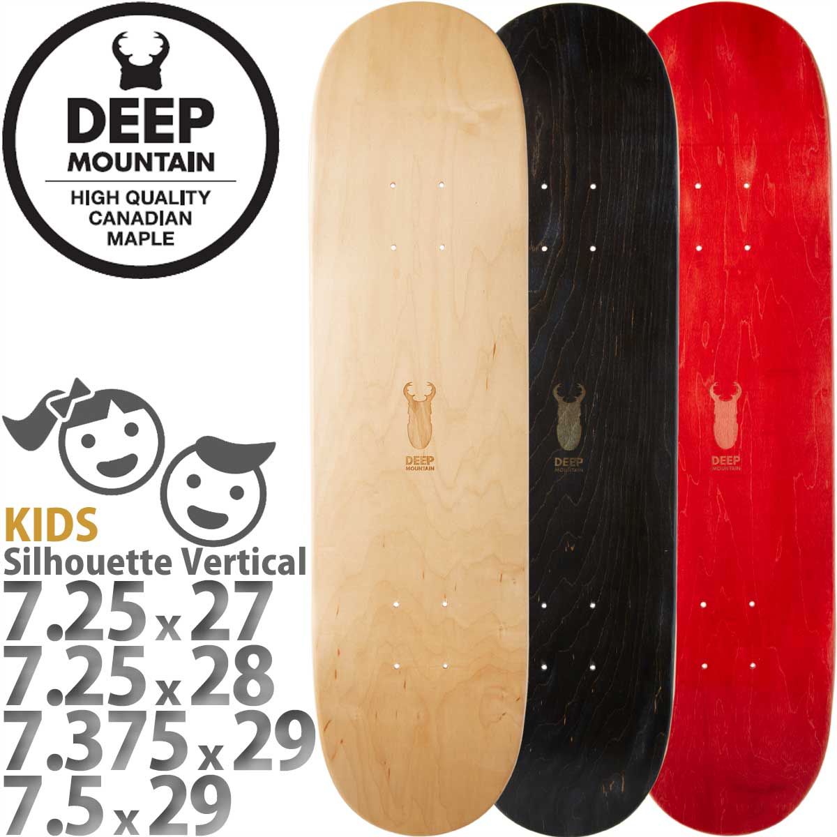 ディープマウンテン キッズ スケボー デッキ シルエット タテ 7.25 7.375 7.5インチ Deep MmountainN  Silhouette Vertical Logo Deck スケートボード