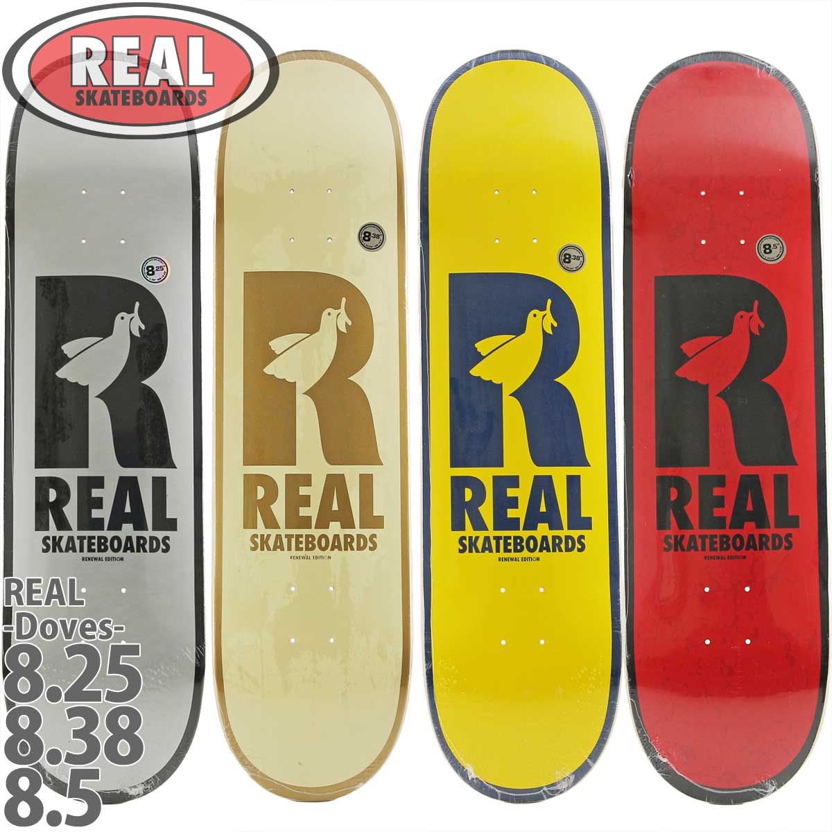 リアル 8.25 8.38 8.5インチ スケボー デッキ Real Skateboards Doves Redux Renewal Deck  スケートボード ブランド スケボーデッキ :ele-101:カットバック スケートボード専門店 通販 