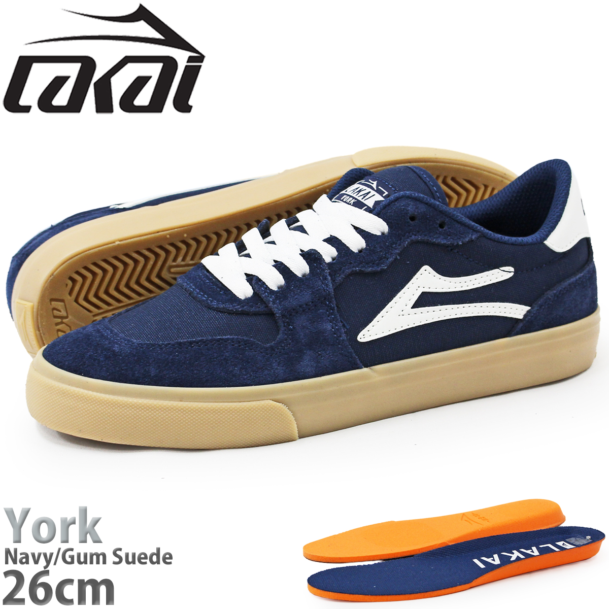 LAKAI（ラカイ） ヨーク 26cm スケボー シューズ Lakai York Navy/Gume
