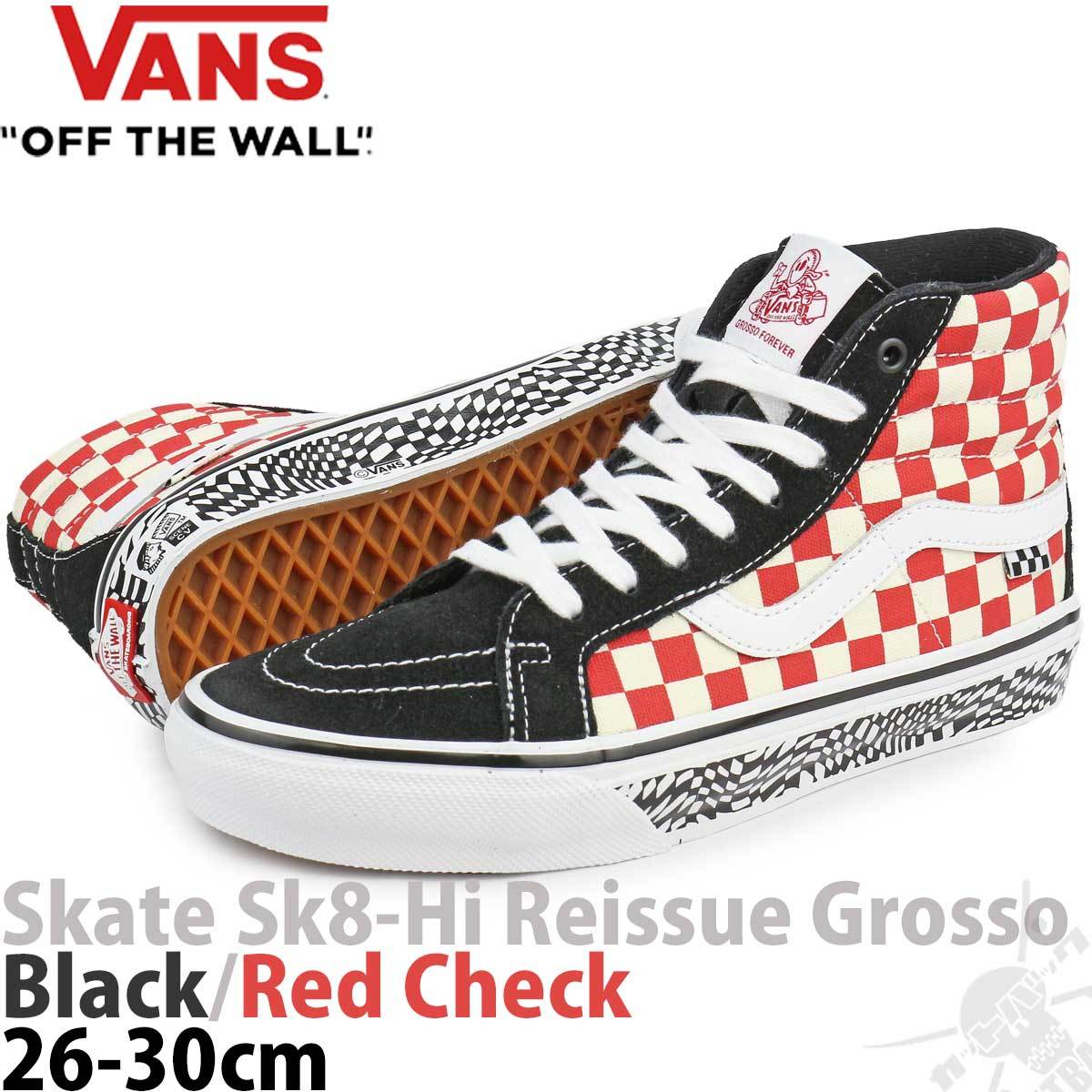 バンズ スケートハイ Skate Sk8 Hi Reissue GROSSO Black/Red Check スケボー ジェフ グロッソ  スケートボード シューズ メンズ 靴 ブランド US企画 ハイカット