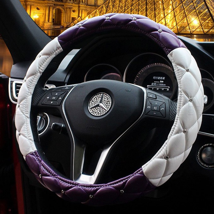 ハンドルカバー ステアリングカバー レザー キルティング クリスタル