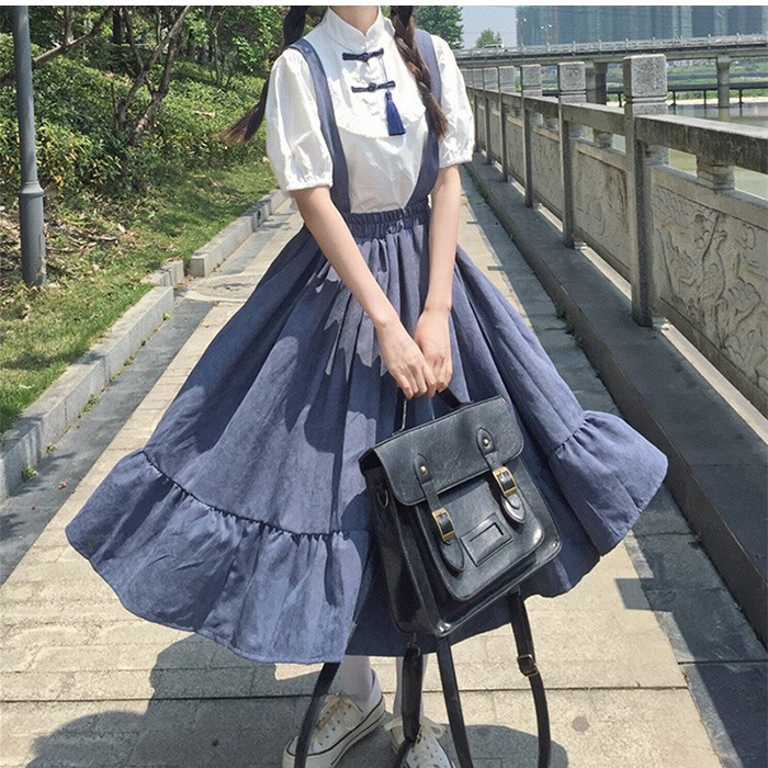 サロペットスカート 半袖シャツ 上下セット服 サスペンダースカート