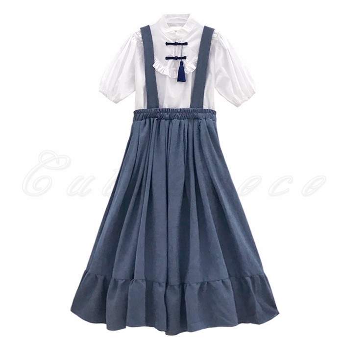 サロペットスカート 半袖シャツ 上下セット服 サスペンダー
