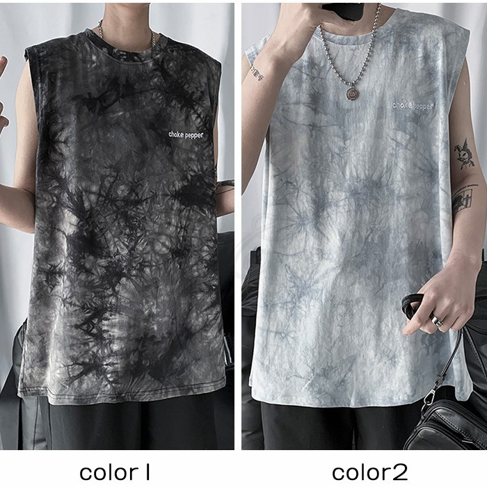 ノースリーブ Tシャツ メンズ メタル プリント プルオーバー タンクトップ メンズ プリント インナー Tシャツ ノースリーブ