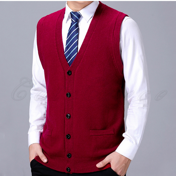ニットベスト メンズ 無地 Vネック ノースリーブ 前開き トップス