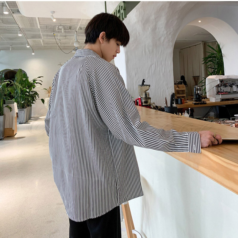 きれいめ ストライプ柄 メンズ 長袖シャツ シンプル セクシー 長袖シャツ メンズ ライトアウター ストライプ柄 折り襟 前開き
