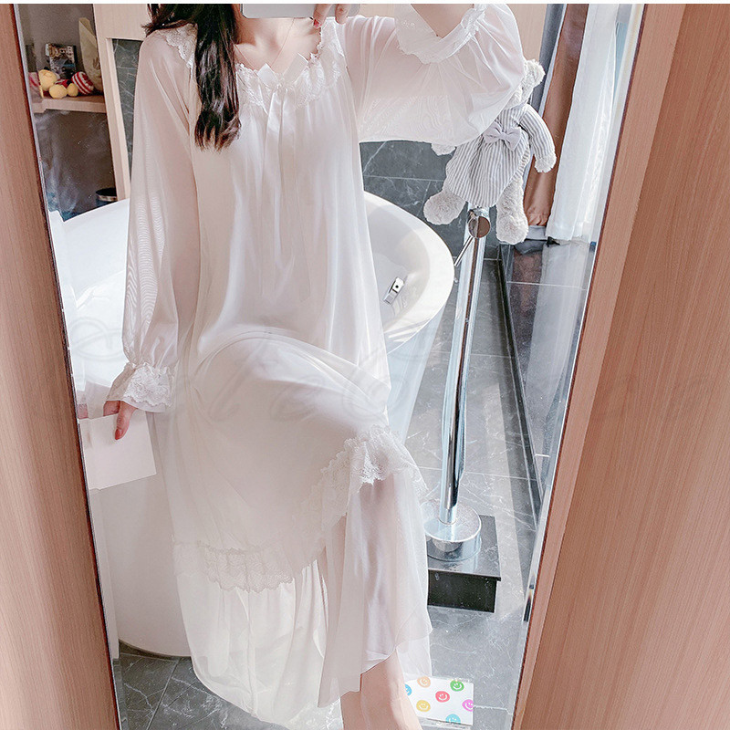 vintage たっぷりフリルとお花のレース　ネグリジェ　ワンピース　ガウン ネグリジェ レディース ワンピース レース お姫様 ロング丈 フリル裾