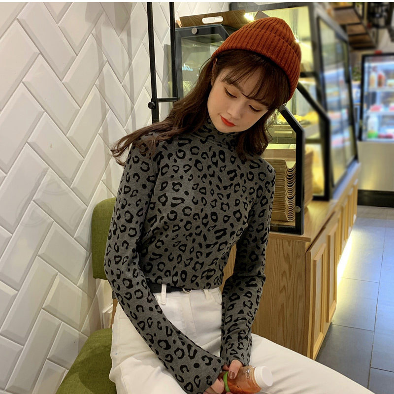極美品　クールティーエム　豹柄ヘビーパイル生地ハイネックカットソー　Lサイズ 長袖Tシャツ レディース カットソー インナー 豹柄