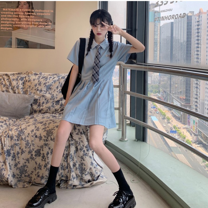 シャツワンピース ミニ フリル バイカラー ネクタイ 可愛い 長袖 c21wp0028-1.jpg