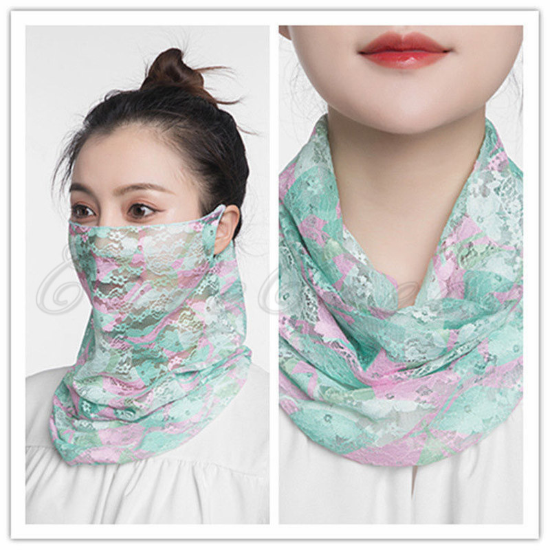 フェイスカバー ネックウォーマー レディース 花柄 レース 耳かけ  