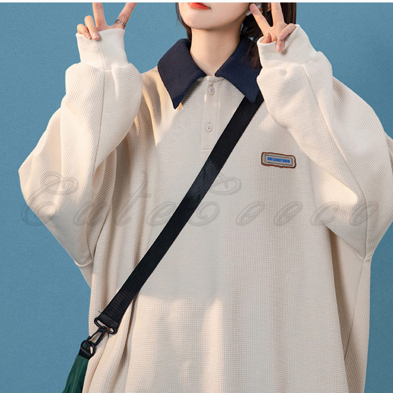トレーナー スウェット 「 cunii 」バイカラー ポロ スウェット レディース トレーナー レディース スウェット ポロ襟 長袖 リブ袖 プル
