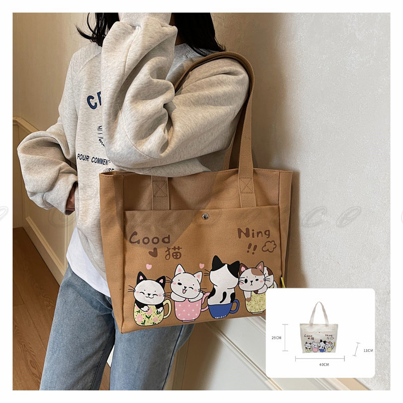 猫柄 大容量 キャンバス布 トートバッグ カジュアルトート