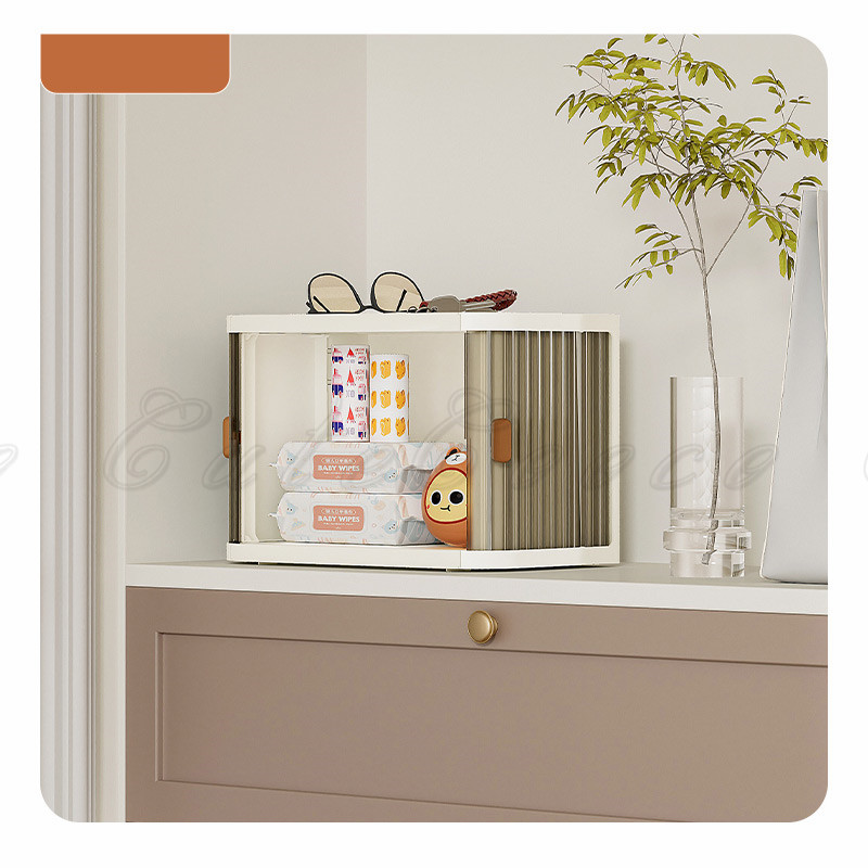 収納ボックス 卓上 キャビネット 折り畳み 両開きドア じゃばら扉