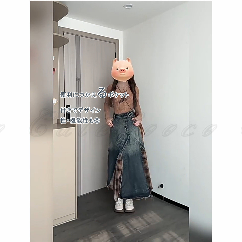 【ワイズ】ロングスカート　アシンメトリー プリーツ　デニム　インディゴ 1 ワイズ】ロングスカート アシンメトリー プリーツ デニム