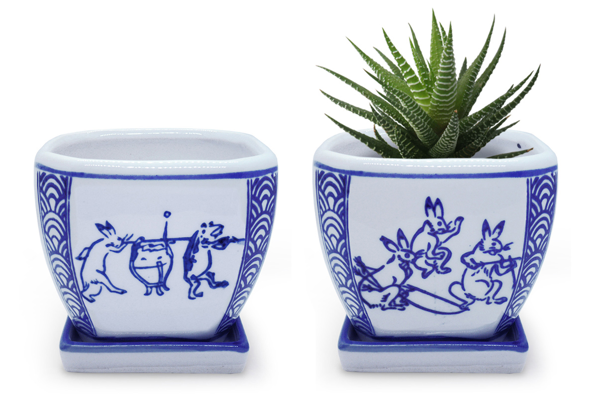 植木鉢 皿付き 鳥獣戯画  2点セット イメージ画像