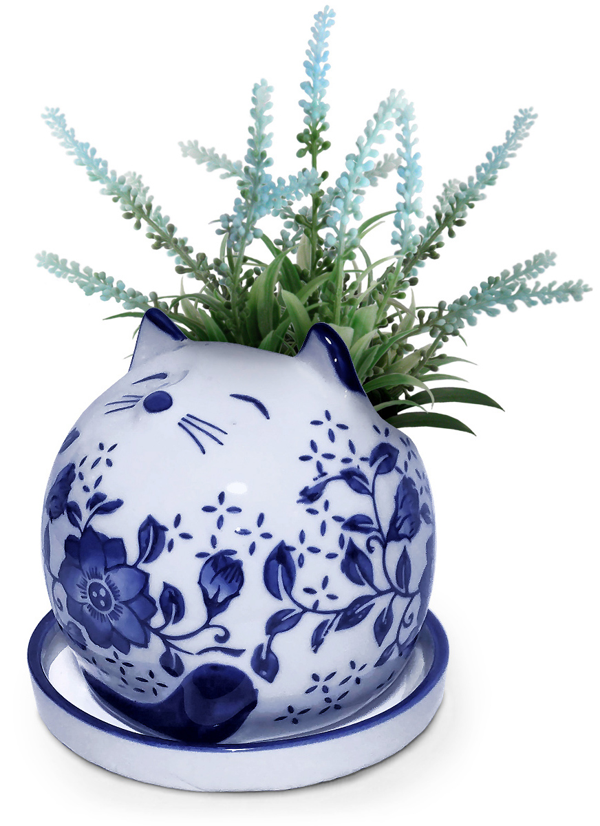 植木鉢 皿付き まん丸猫 イメージ画像