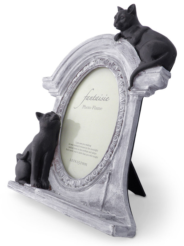 猫 フォトフレーム 写真立て おしゃれ アンティーク風 楕円 インテリア