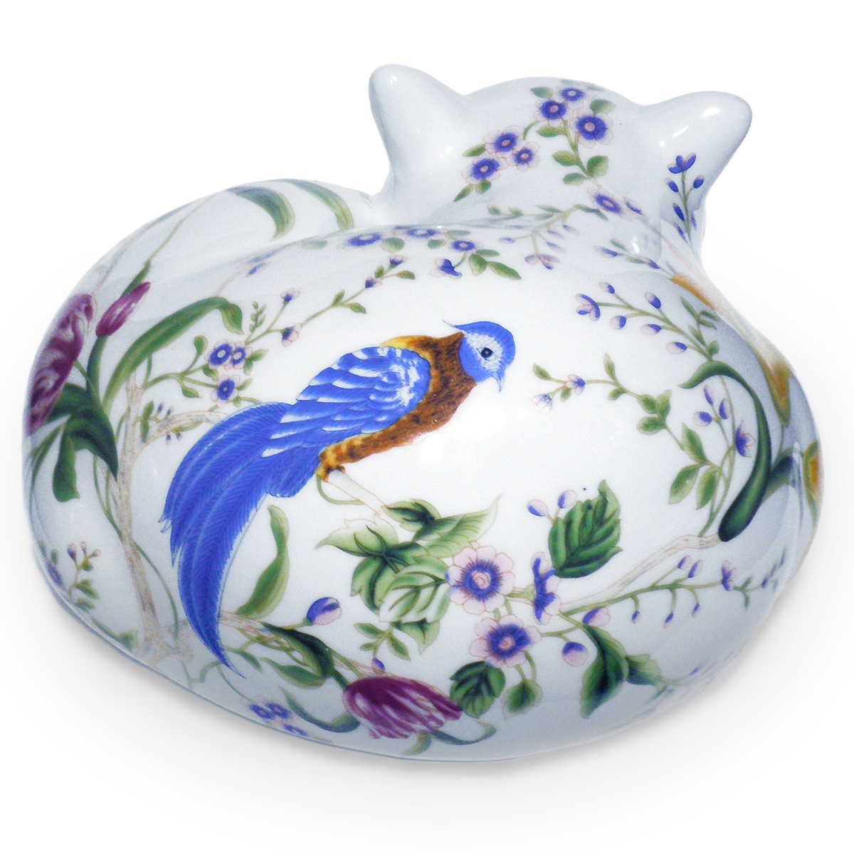 置物 半睡 猫 うたた寝 ネコ 眠り猫 彩色 陶器 花鳥文(説明書付き)Harf