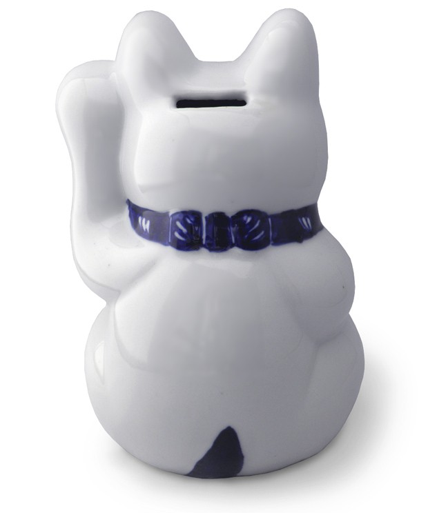 招き猫 貯金箱 染付 陶器 置物 金運 財運 招福 開運 縁結び(オリジナル