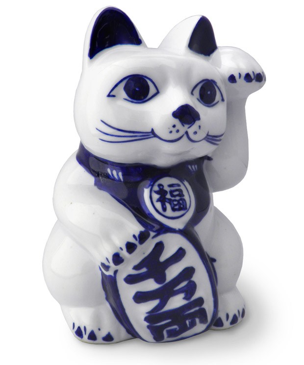 招き猫 貯金箱 染付 陶器 置物 金運 財運 招福 開運 縁結び(オリジナル