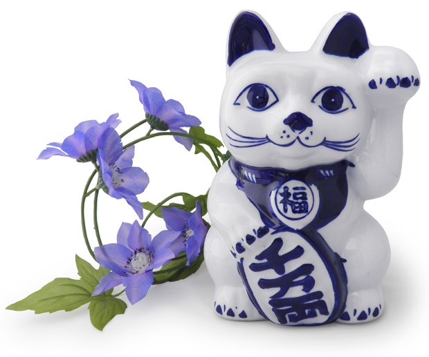 招き猫 ルームランプ 陶器製 置物 開運 縁起物 レトロ 照明 高さ23cm 招き猫 貯金箱 染付 陶器 置物 金運 財運 招福 開運 縁結び(オリジナル
