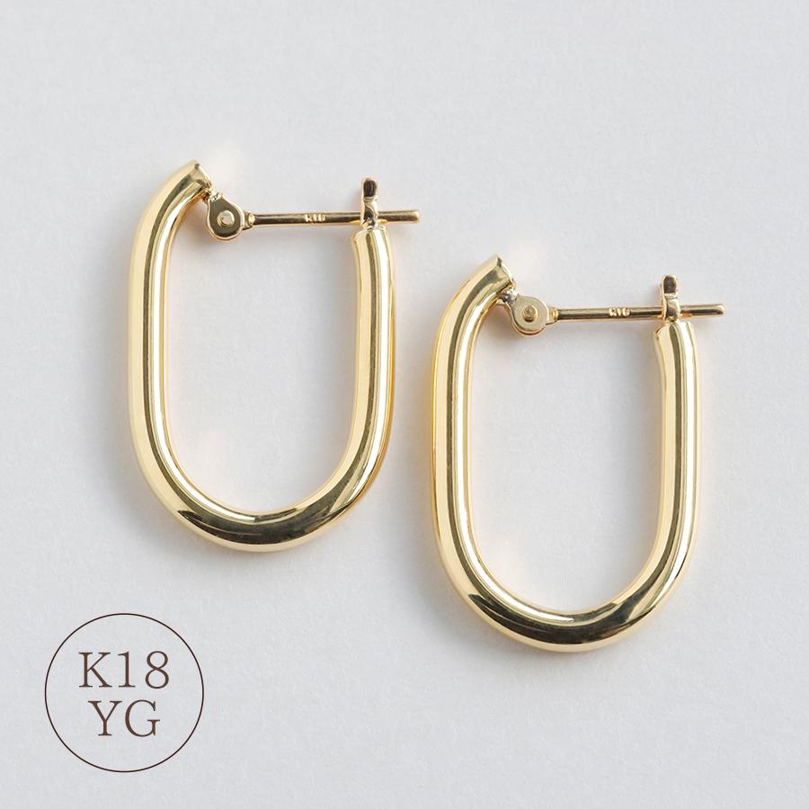 K18 ひねり フープピアス オーバル ピアス ツイスト パイプ フープ 18