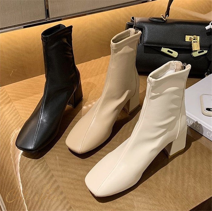 ブーツ レディース 格安即決 ショートブーツ レディースブーツ ヒール 靴 ソックスブーツ 痛くない 太めヒール シューズ 美脚 歩きやすい 疲れない 通勤