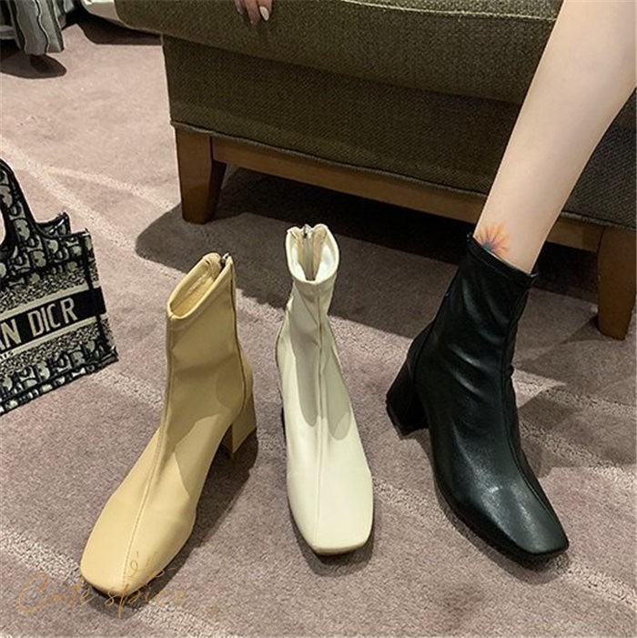 ブーツ レディース 格安即決 ショートブーツ レディースブーツ ヒール 靴 ソックスブーツ 痛くない 太めヒール シューズ 美脚 歩きやすい 疲れない 通勤