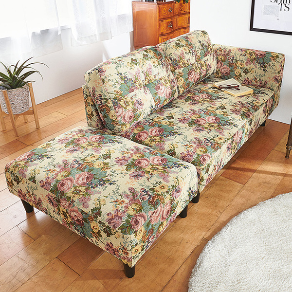 TS】カジュアル カウチソファ アイボリー オットマン付 肘付き 2人掛け