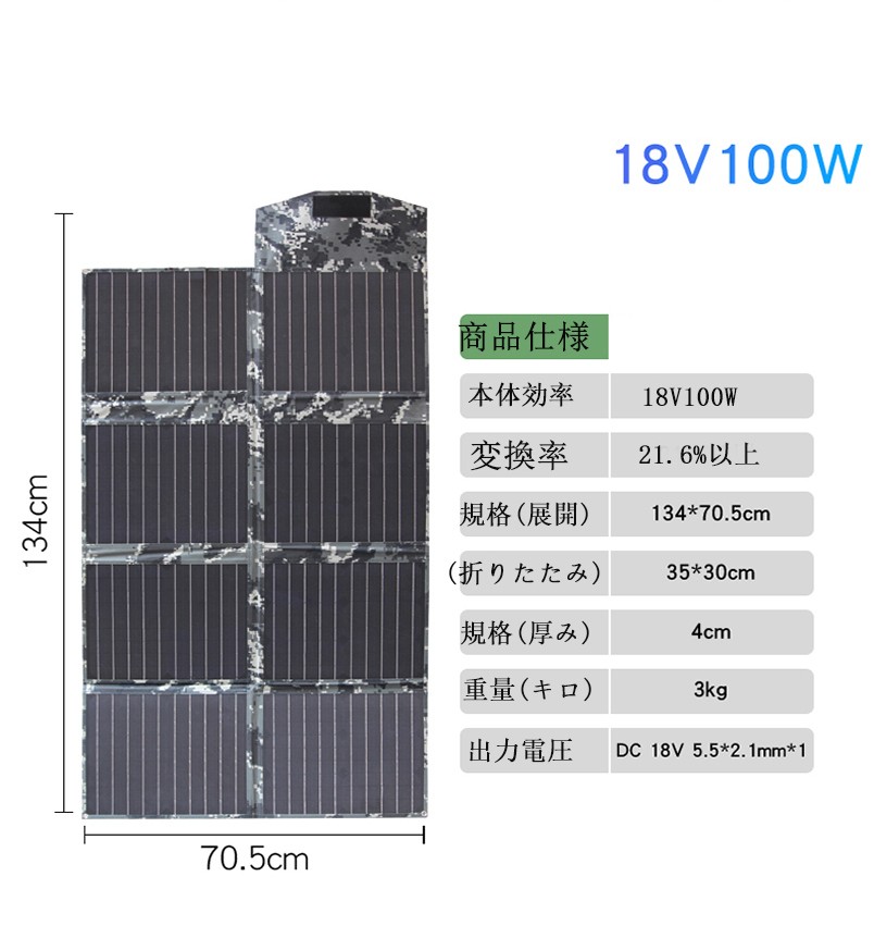 ソーラーパネル 100W 折りたたみ式 ソーラーチャージャー DC出力/USB
