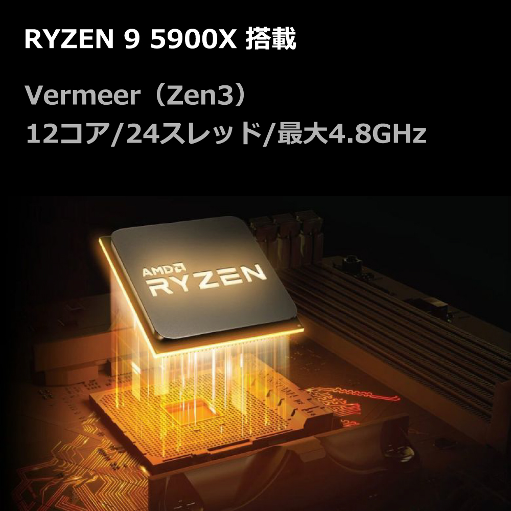 ゲーミングPC Ryzen9 5900X RTX4070SUPER メモリ32GB SSD1TB B550 大型サイドフロー空冷 デスクトップ