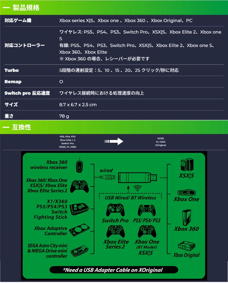 コントローラー,変換アダプター,Xbox,Sereis,XSS,XSX,無線,有線,アーケードスティック,コンバーター,正規品