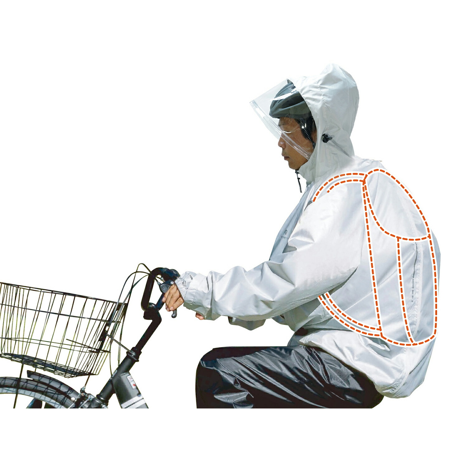レインコート 自転車 リュックが背負える サイクルレインウェア グレー メンズ レディース ポンチョ ヘルメット 対応 バック M L LL 通勤 通学 カッパ | サギサカ | 02