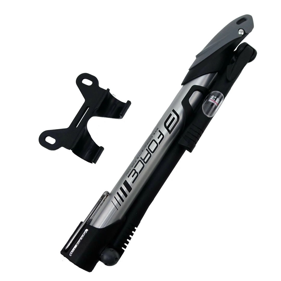 自転車 空気入れ 携帯 フレームポンプ ホース付き アルミシルバー ブラック 仏式 米式 ゲージ付き ロードバイク MTB FORCE フォース 新生活 新入学 新学期 | FORCE（自転車）