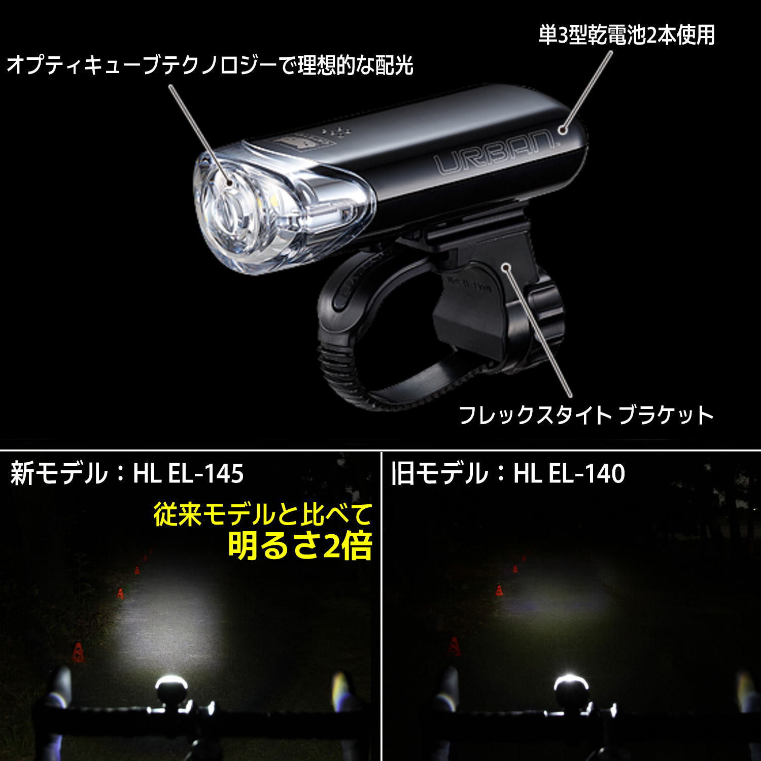 自転車 ライト 後付け 電池式 CATEYE キャットアイ HL-EL145 URBAN アーバン 明るい LED フロント 関連画像1