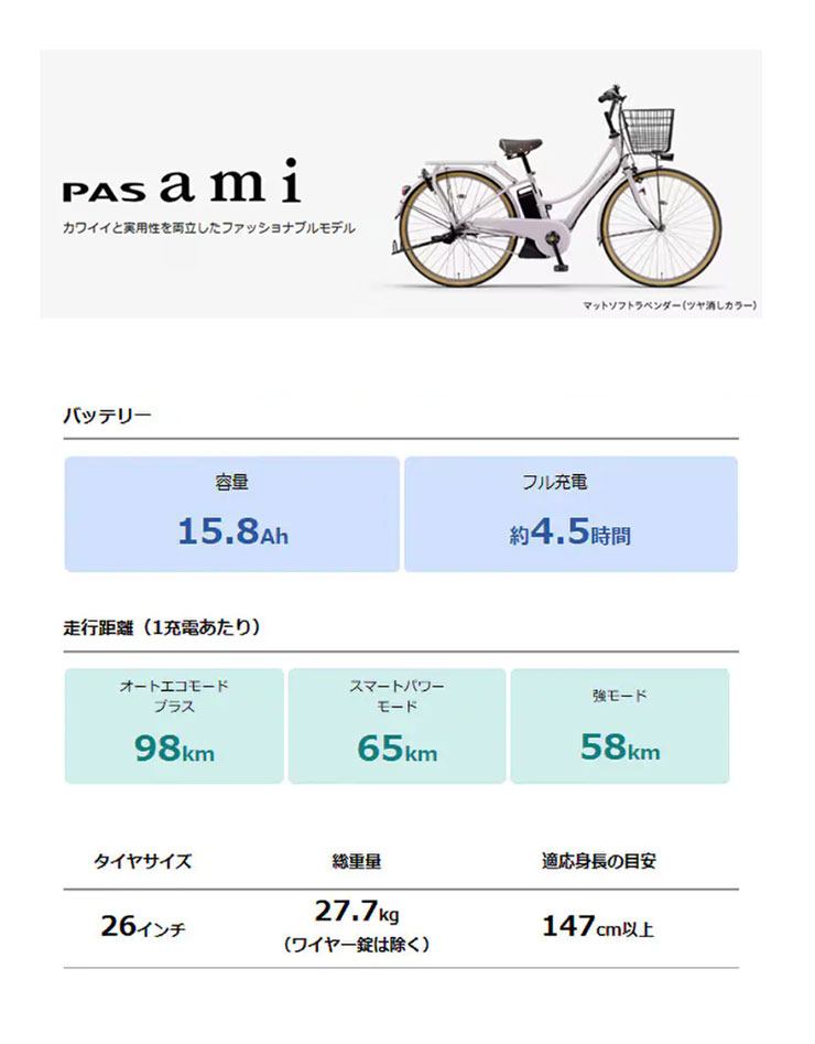YAMAHA（ヤマハ） 「ヤマハ」PAS Ami（パス アミ）「PA26A」26インチ 3