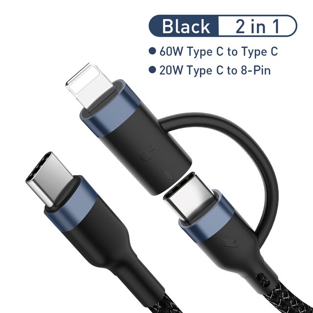 2in 1 USB Type-C急速充電ケーブル (60W/20W),iPhone 13/12/11/Pro/XS/XR用データケーブル (1m)｜cyukusou｜02