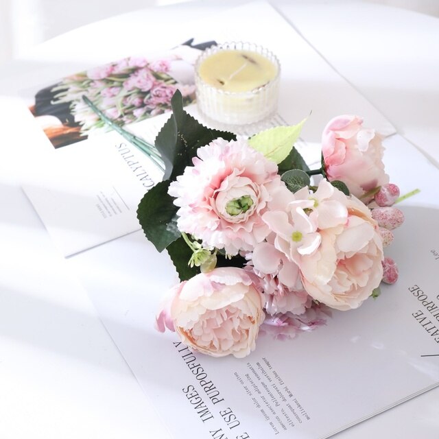 人工シルクの白いバラの花束,高品質の偽の牡丹の花の花束,家の装飾,秋｜cyukusou｜05