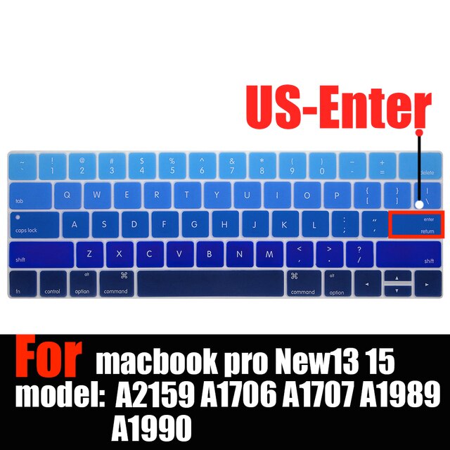 キーボードカバー シリコン キーボード ノートブック　mac pro 13 15　Macbook Pro,タッチバー付き,グラデーションカラー,a2159,a1706,a1707,a1989