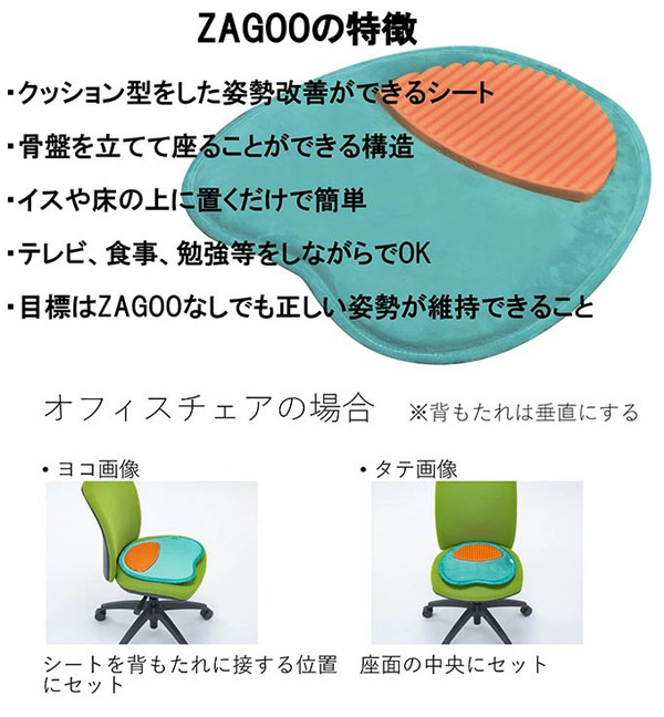 姿勢改善クッションシート ZAGOOプレミアムクッション 姿勢 正す 椅子 クッション 腰 お尻 骨盤 背筋 猫背 車 運転 仕事 テレワーク 畳  美しい姿勢