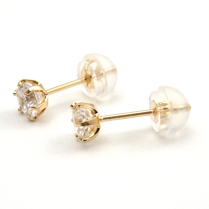 ピアス 18k 18金 シンプル 一粒 k18 キュービック ジルコニア 4mm 6本