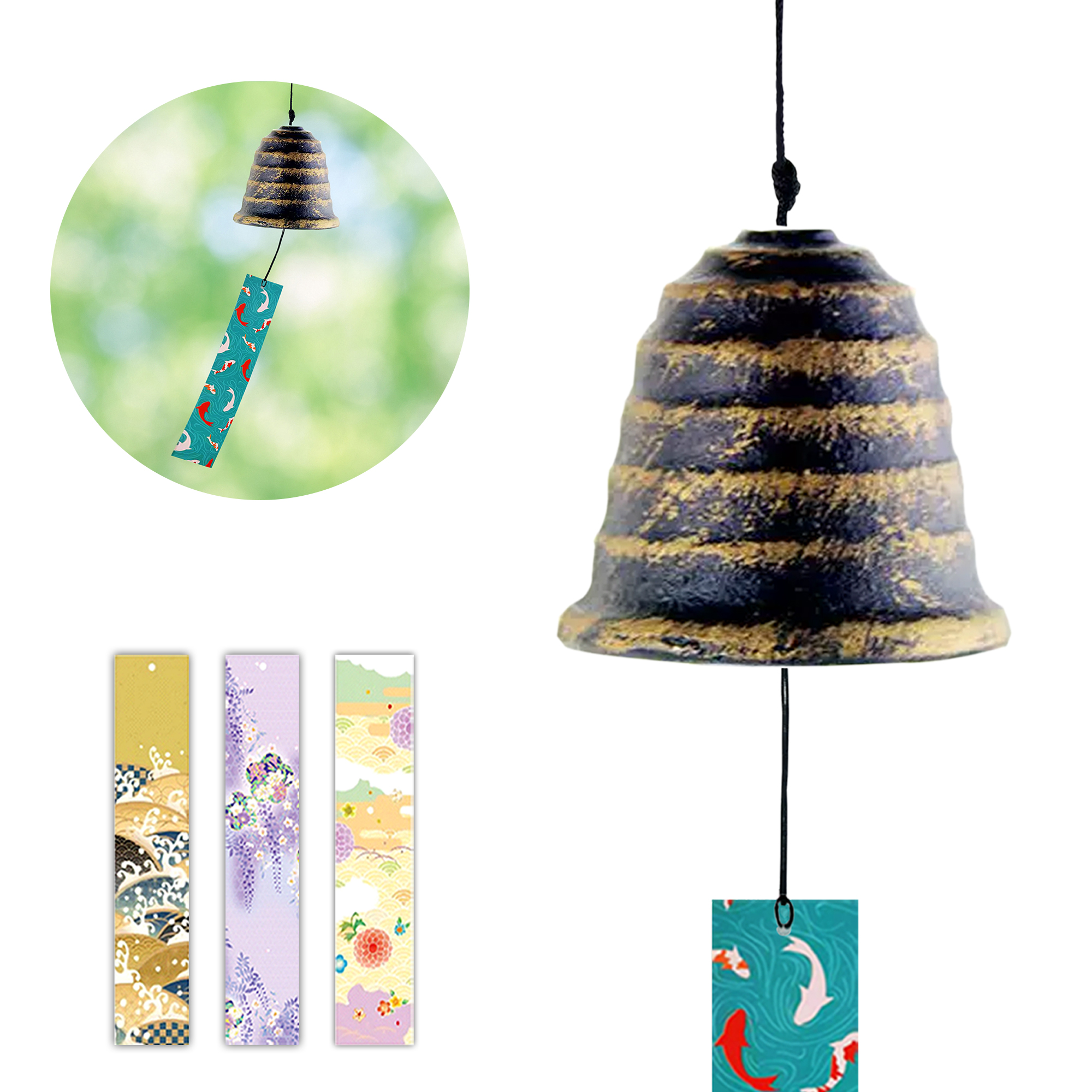 風鈴 鉄器製 手作り 13種類から選べる 短冊4枚付き 和風 耐久性 夏の
