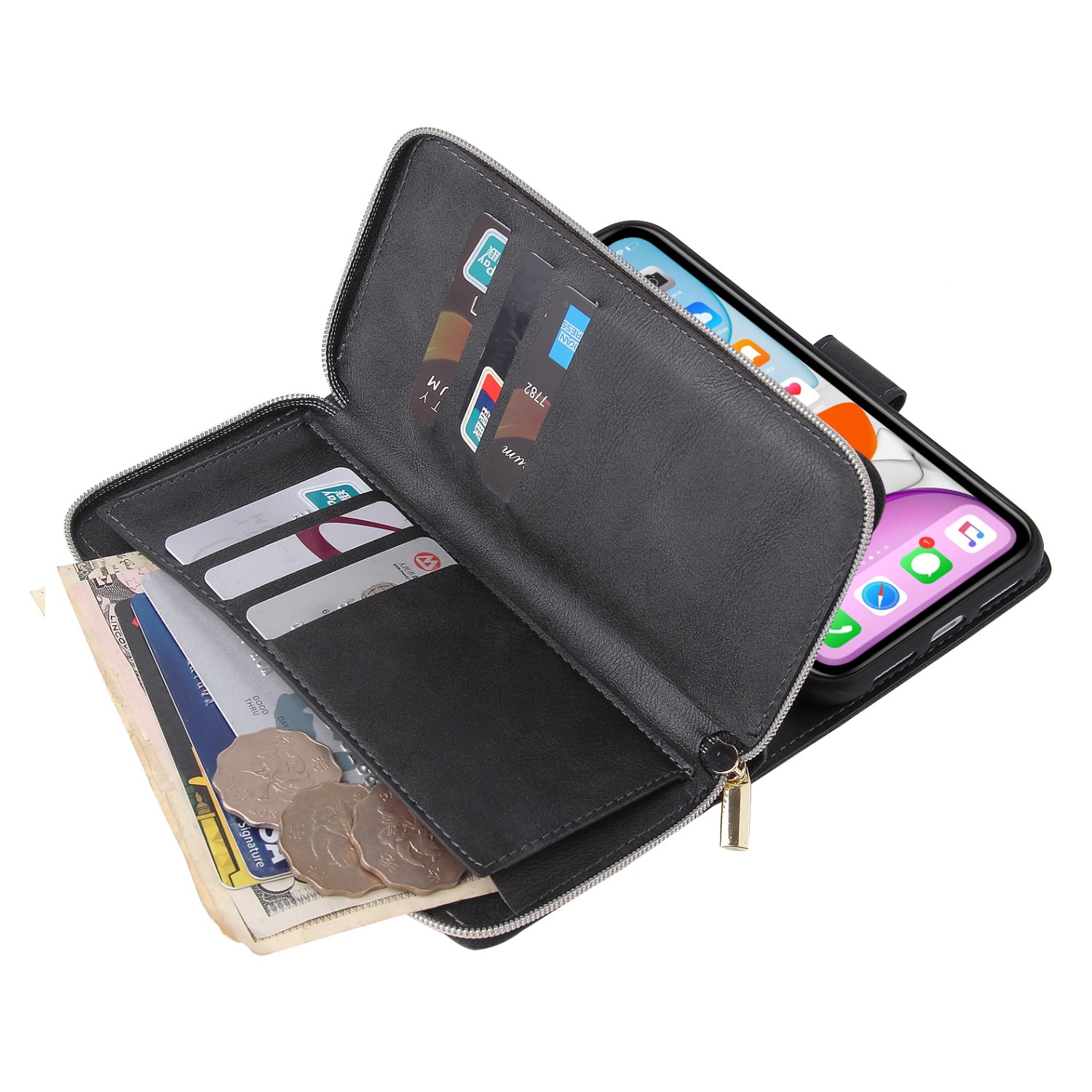 iPhone 12/Pro/ProMax ケース 手帳型 財布 カード 小銭 スマホ 携帯 カバー アイフォン アイホン 11 13 14｜dacom｜03