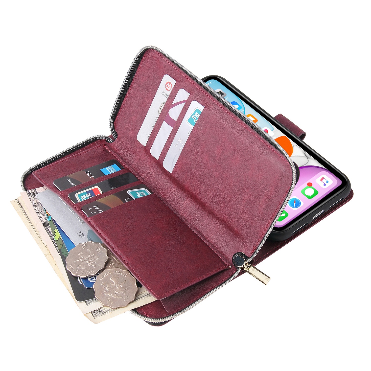 iPhone 12/Pro/ProMax ケース 手帳型 財布 カード 小銭 スマホ 携帯 カバー アイフォン アイホン 11 13 14｜dacom｜04