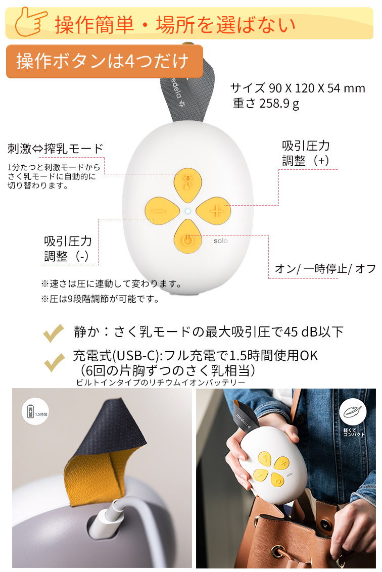 メデラ Solo ソロ 電動 さく乳器 シングルポンプ 日本正規品 medera 