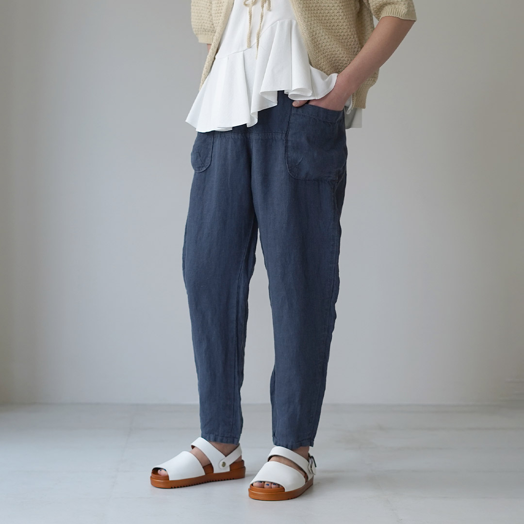 SOU・SOU 日本製 リネンイージーパンツ 裾濃紺ゴム紐付き net限定