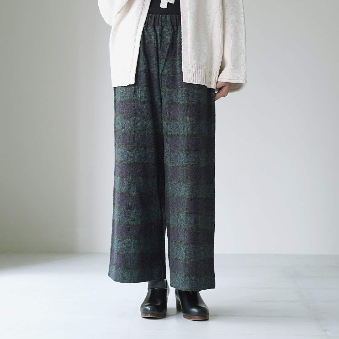 mao made（マオメイド） ツイードライク チェック ワイド パンツ