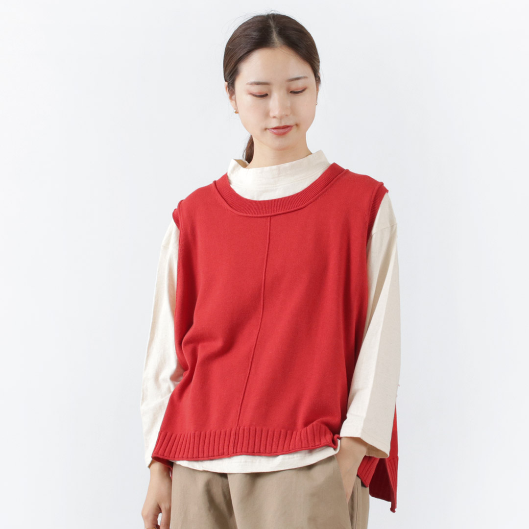 TUMUGU（ツムグ） ランダムリブニット ベスト / レディース トップス 綿 コットン Uネック ノースリーブ tumugu TUMUGU（ツムグ） ランダムリブニット ベスト