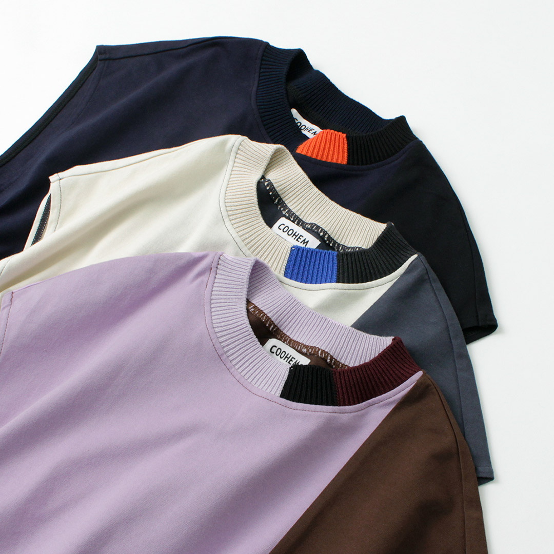 COOHEM（コーヘン） ストライプリブニット コンビTシャツ / レディース ノースリーブ フレンチスリーブ 配色 Coohem COOHEM（コーヘン） ストライプリブニット コンビTシャツ