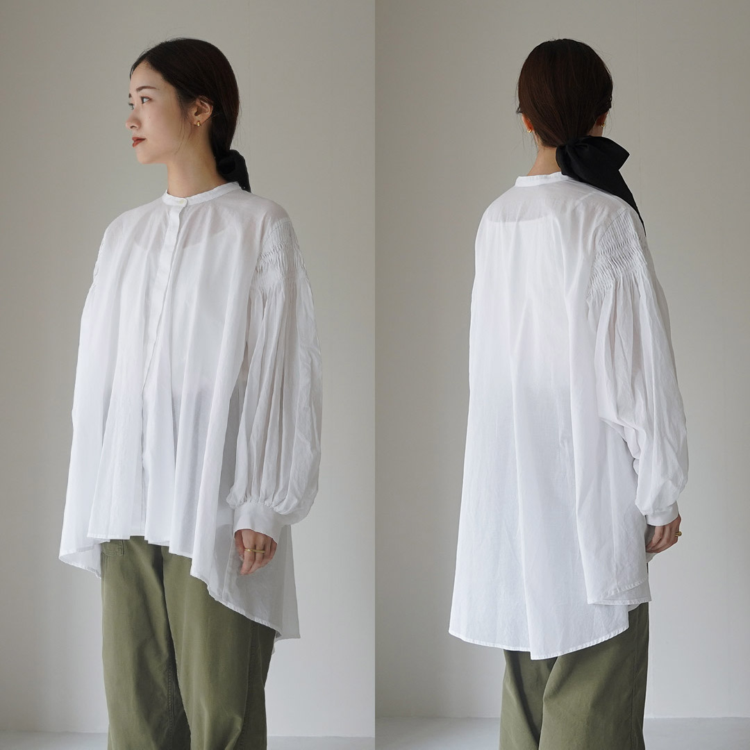 mizuiroind（ミズイロインド） ピンタック パフスリーブ シャツ